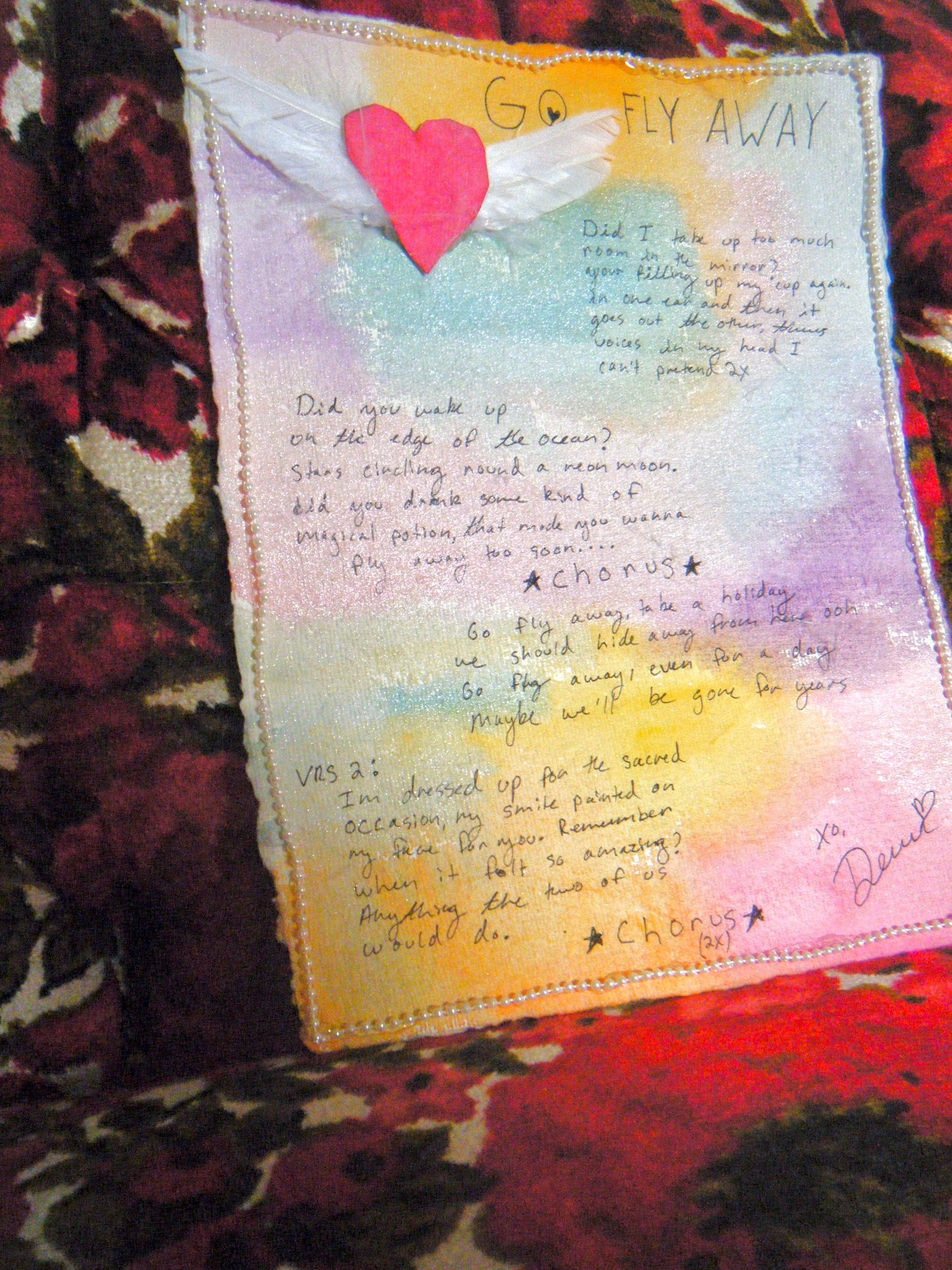 Handwritten Lyrics - Go Fly Away