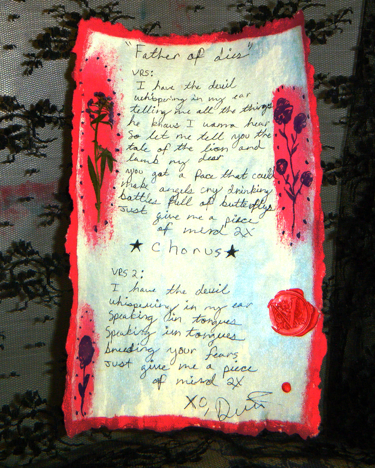 Handwritten Lyrics - "Father Of Lies"